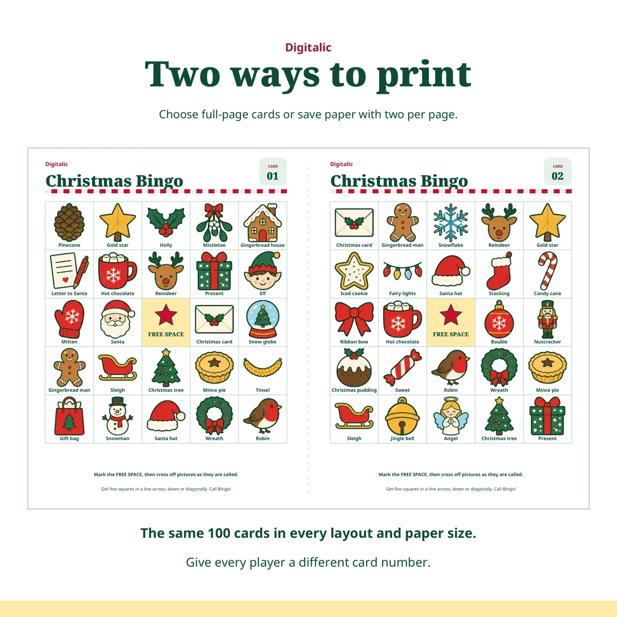 Christmas Bingo: Choose your paper size and layout