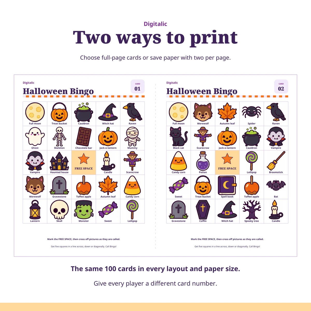 Halloween Bingo: Choose your paper size and layout