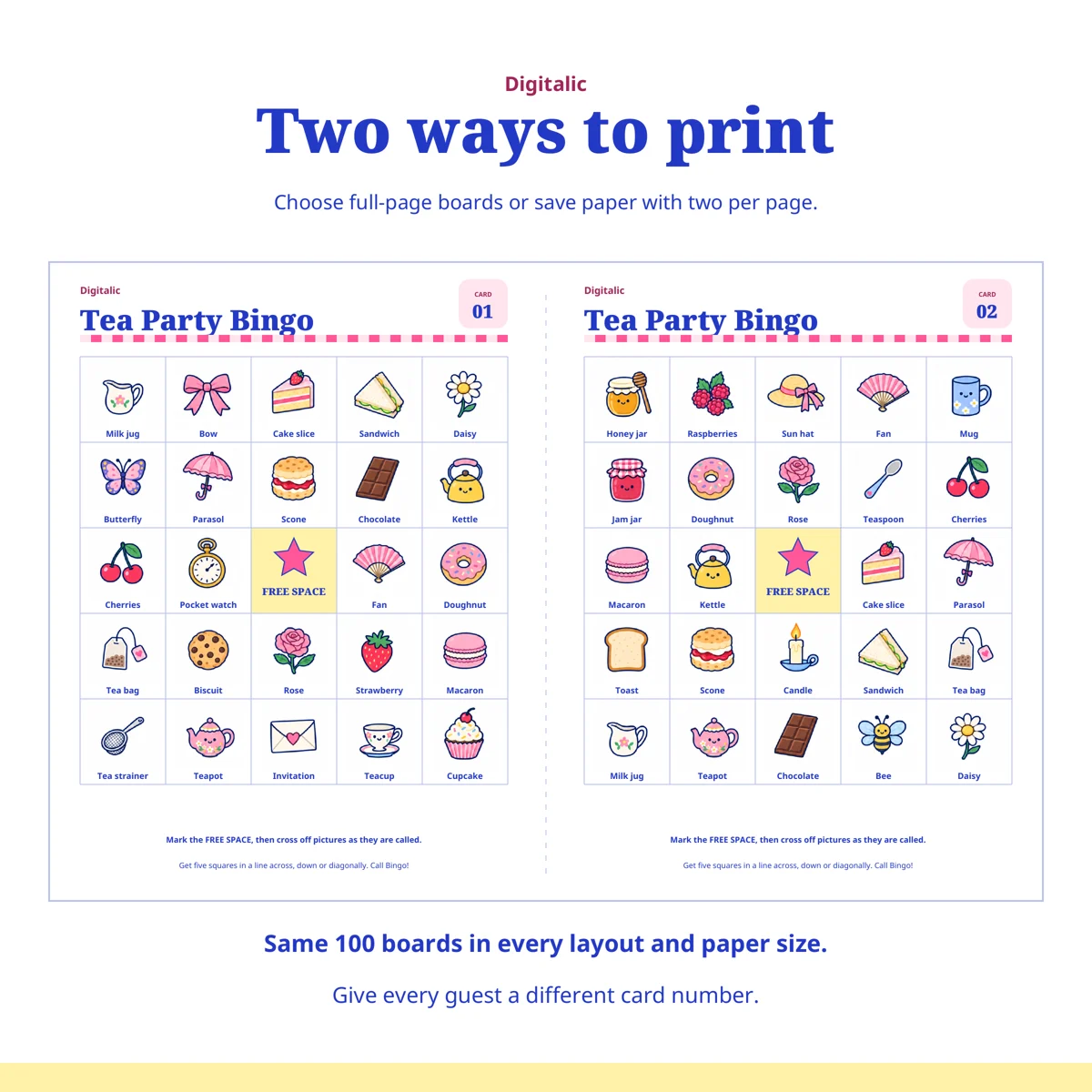 Tea Party Bingo: Choose your paper size and layout